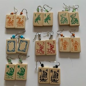 Handmade Wood Mah Jong earrings your choice